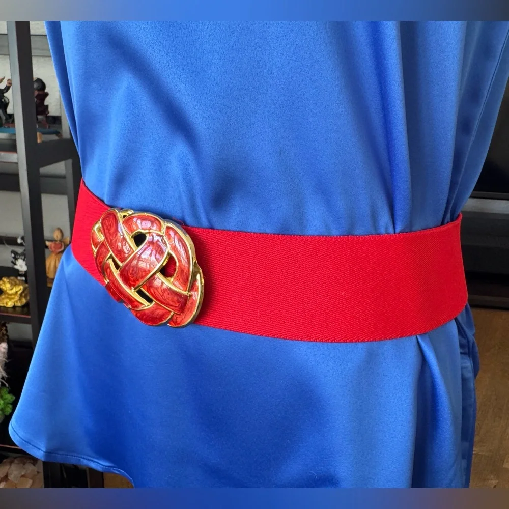 Vintage Day Lor Red Belt with Gold Braided Buckle